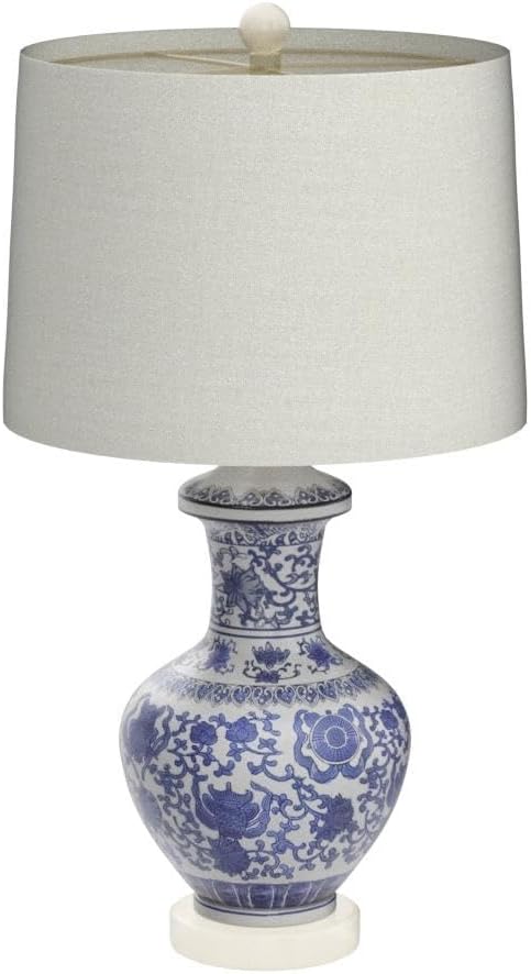 JONATHAN Y 25.25" Blue/White Ceramic Ginger Jar Table Lamp Set of 2, Traditional Brass Gold Base for Living Room Bedroom, White Linen Drum Shade, LED Bulbs Included JYL1072A-SET2