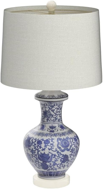 JONATHAN Y 25.25" Blue/White Ceramic Ginger Jar Table Lamp Set of 2, Traditional Brass Gold Base for Living Room Bedroom, White Linen Drum Shade, LED Bulbs Included JYL1072A-SET2