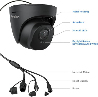 REOLINK 4K Security Camera Outdoor System, IP PoE Dome Surveillance Camera with Human/Vehicle Detection, 100Ft 8MP IR Night Vision, Work with Smart Home, Up to 256GB SD Card, RLC-820A (Black)