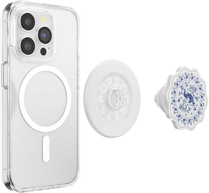 PopSockets Phone Grip for MagSafe with Kickstand, Magnetic Stand, Swappable Top, Secure Hold for iPhone MagSafe Cases, Phone & Tablet Grip - Peacock Saucer