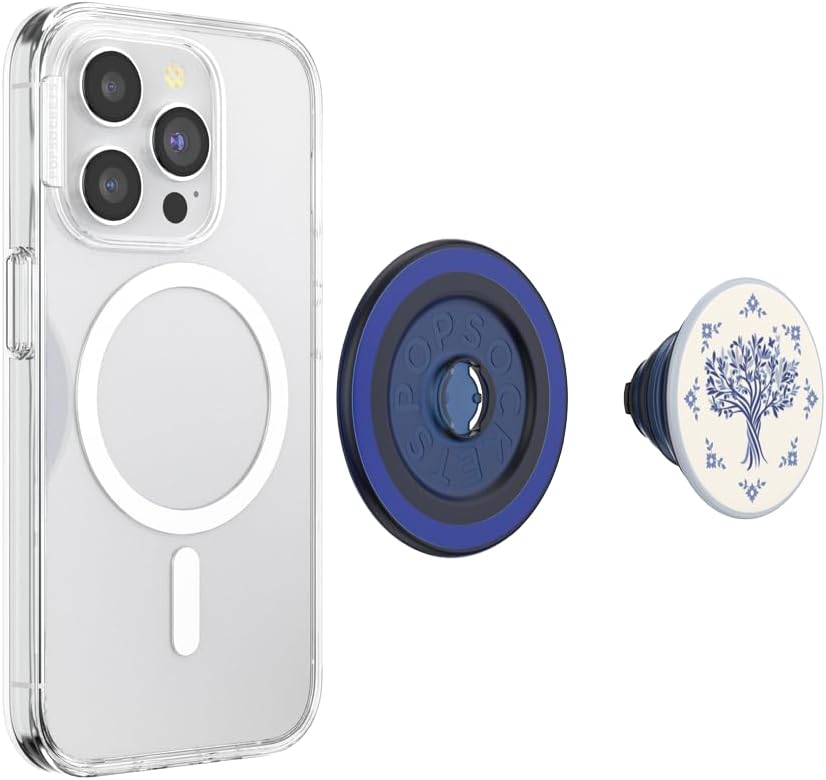 PopSockets Phone Grip for MagSafe with Kickstand, Magnetic Stand, Swappable Top, Secure Hold for iPhone MagSafe Cases, Phone & Tablet Grip - Olive Tree Tile