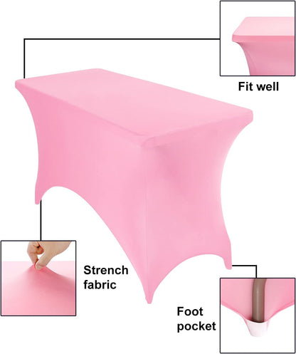 2Pack Spandex Waterproof Table Covers 4ft，Spandex 4ft Waterproof Table Cover for Party,Wedding, Banquet, and Events(Pink)