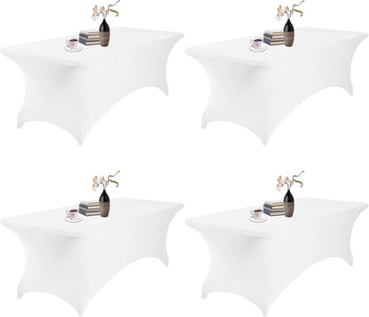 4Pack Spandex Waterproof Table Covers 8ft，Spandex 8ft Waterproof Table Cover for Party,Wedding, Banquet, and Events(White)