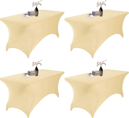 4Pack Spandex Waterproof Table Covers 6ft，Spandex 6ft Waterproof Table Cover for Party,Wedding, Banquet, and Events(Champagne)