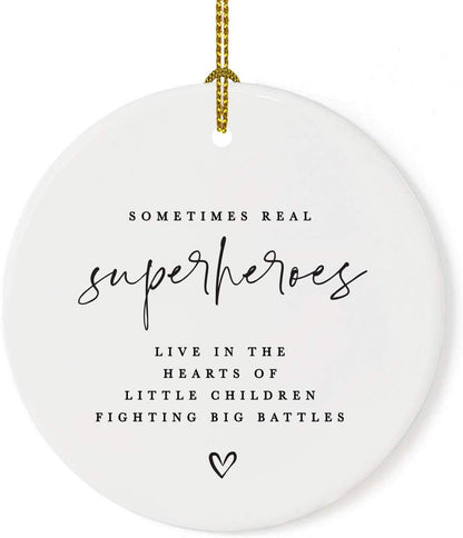 Andaz Press Round Ceramic Porcelain Christmas Tree Ornament for Teacher Thank You Gift, Sometimes Real Live in The Heart of Little Children Fighting Big Battle, Heart Graphic, 1-Pack Autism Therapist