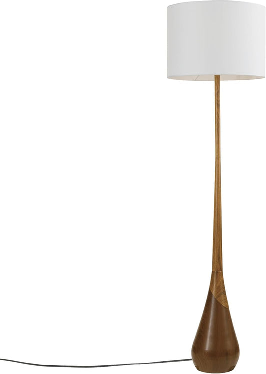 GLOBE Electric Novogratz x Harrington 65" Floor Lamp, 2-Tone Faux Wood Base, White Fabric Shade, Socket Rotary Switch 67225