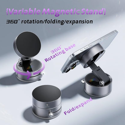 Magnetic Phone Holder for Car, [360° Rotatable] Phone Mount with Strong Suction Cup & Retractable Stand, Foldable Phone Holder for iPhone 16/15/14/13 and All Smartphone (White)