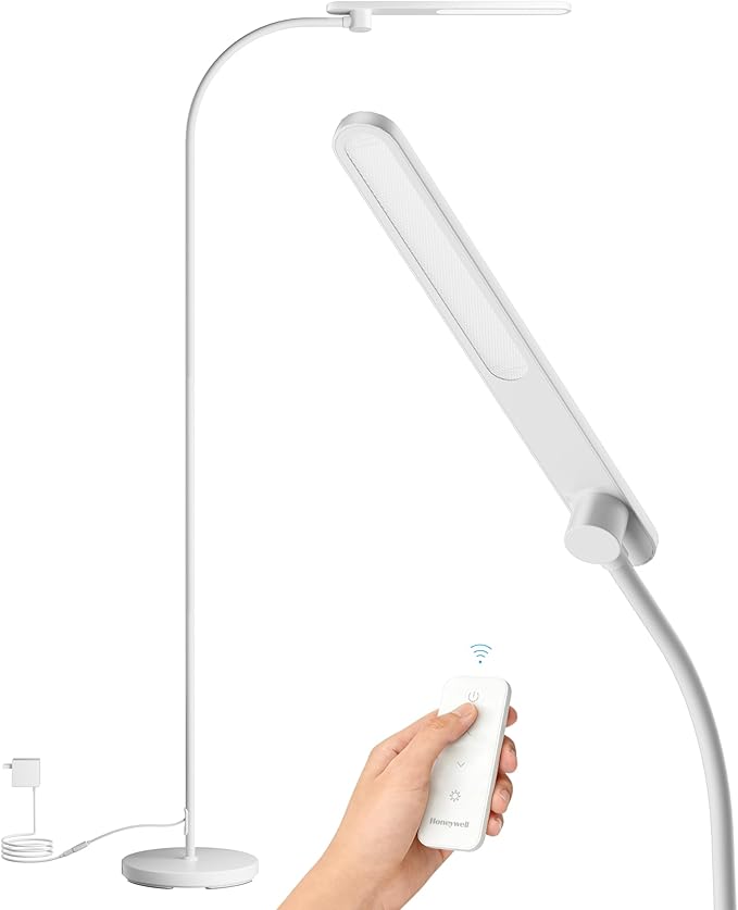 Honeywell F4 Sunturalux LED Floor Lamp with Remote Control, CRI 97 Eye-Caring Stepless Dimmable Task Light, Flexible Gooseneck Reading Lamp for Living Room & Office