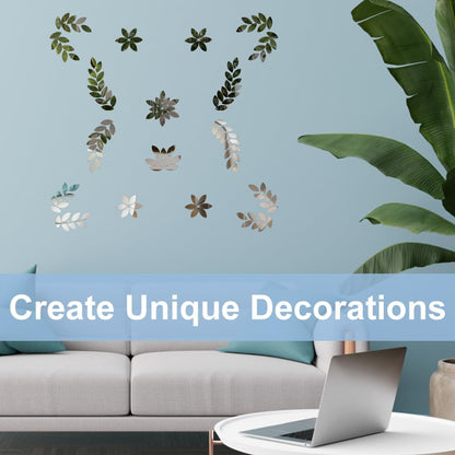 OLYCRAFT 150pcs Leaf Shape Craft Mirrors Mosaic Tiles 11x25mm Petal Mini Glass Mirror Tiles Leaf Cabochons Flower Leaves for DIY Crafts Art Wall Door Home Decorations