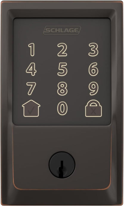 Schlage Encode Smart WiFi Deadbolt Lock for Front Door - Keyless Entry with App or Touchscreen - Works with Alexa, Hey Google, & Airbnb - Create Codes for Guests - Aged Bronze