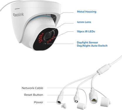 REOLINK 5MP PoE Security Camera, Surveillance Outdoor Indoor for home, Person/Vehicle/Pet Detection, Time-Lapse, Work with Smart Home, 100ft IR Night Vision, Support 512GB SD Card, RLC-520A(Pack of 2)