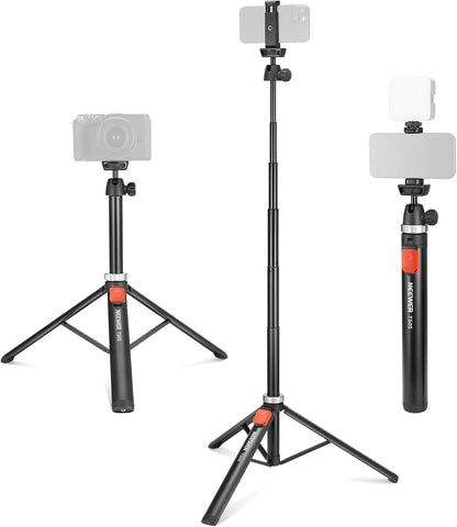 NEEWER Phone Tripod for Cell Phone & Camera with Remote, 62.9" All Metal Selfie Stick Travel Vlog Tripod Stand for iPhone with Phone Holder, Portable Camera Tripod for Canon Sony DLSR GoPro, TS05