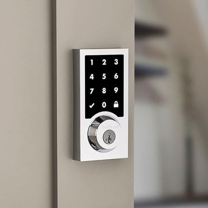 Kwikset 916 Keyless Entry Touchscreen SmartCode Electronic Deadbolt Smart Lock Featuring SmartKey Security and ZigBee 3.0 Technology in Contemporary Polished Chrome, Zigbee Hub Sold Separately