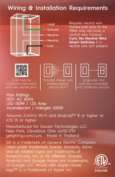 GE Cync Paddle Dimmer Smart Switch, Highly Customizable Dimmer Switch, Works with Alexa and Google Home, Matter Compatible, Easy to Install Smart Light Switch (1 Pack)