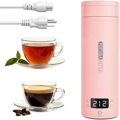 Pink Portable Electric Kettle forTravel, Small Hot Water Kettle with NTC Temperature Control and Auto Shut-Off, 316 Stainless Steel, Green 110V & 15oz