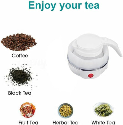 Foldable Electric Kettle, Upgraded Food Grade Silicone,600W 600ML Flash Heat Small Portable Travel Electric Kettle,110V US Plug (Pure White)