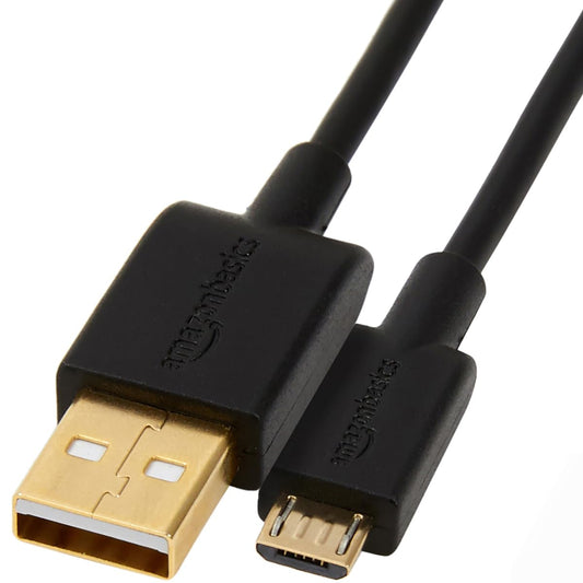 Amazon Basics 5-Pack USB-A to Micro USB Charging Cable, 480Mbps Transfer Speed with Gold-Plated Plugs, USB 2.0, 3 foot, Black