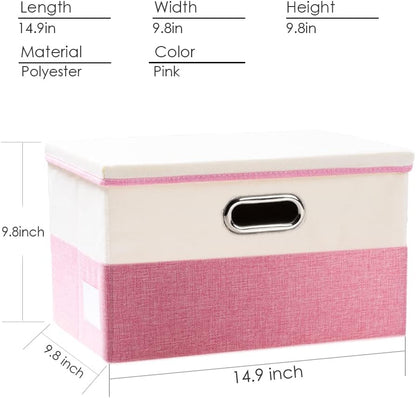 PRANDOM Collapsible Storage Bin with Lid [3-Pack] Fabric Foldable Storage Box Organizer Container Basket Cube with Cover for Home Bedroom Closet Office Nursery Pink&Cream(14.9x9.8x9.8)