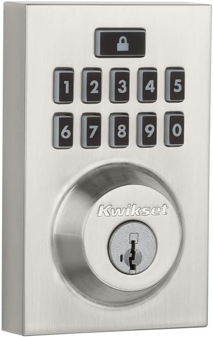 Kwikset 914 Contemporary Keypad SmartCode Electronic Deadbolt Smart Lock featuring SmartKey Security and ZigBee 3.0 Technology in Satin Nickel