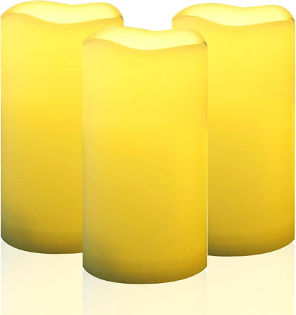 CANDLE CHOICE Waterproof Outdoor Battery Operated Flameless Candles with Remote Timer Plastic Flickering Fake Electric LED Pillars for Lantern Garden Wedding Christmas Decorations 3x6 Inches 3 PCS