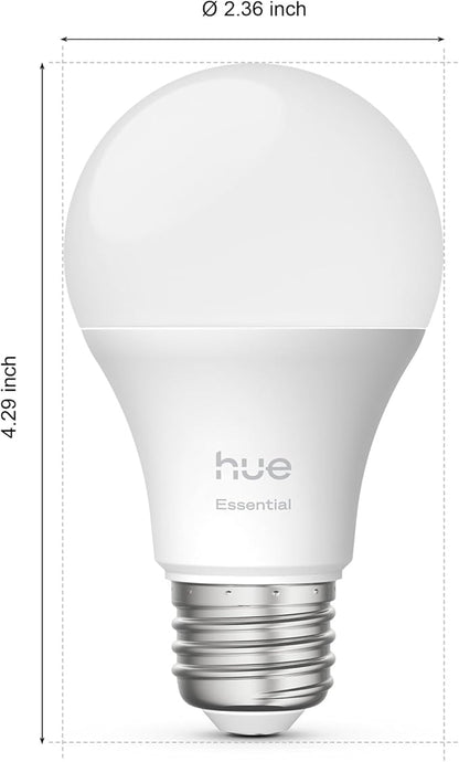 Philips Hue Essential Smart LED A19 Bulb, White and Color Ambiance, E26 Base, 8.8W, 2200K-6500K, 800 Lumens, Dimmable, Works with Alexa, Google, and Apple Home, 1-Pack