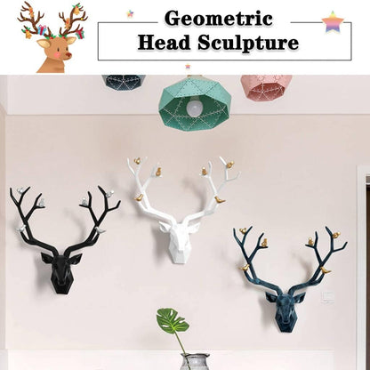 ZRAGEK Rustic Geometric Deer Head Wall Decor, Faux Taxidermy Animal Head Wall Art, Blue, 21.8x15.7IN