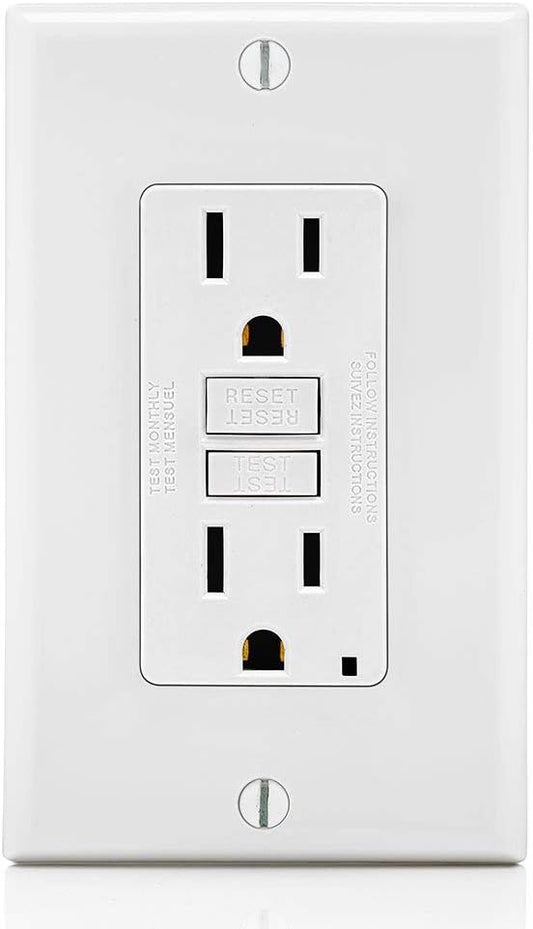 Leviton GFCI Outlet, 15 Amp, Self Test, Non Tamper-Resistant with LED Indicator Light, Protection from Electric Shock and Electrocution, GFNT1-W, White