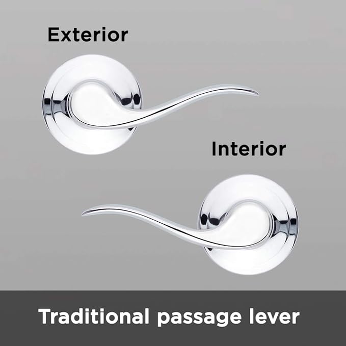 Kwikset Tustin Interior Passage Door Handle, Lever For Closet and Hallway Doors, Reversible Non-Locking Handle Lever, Polished Chrome