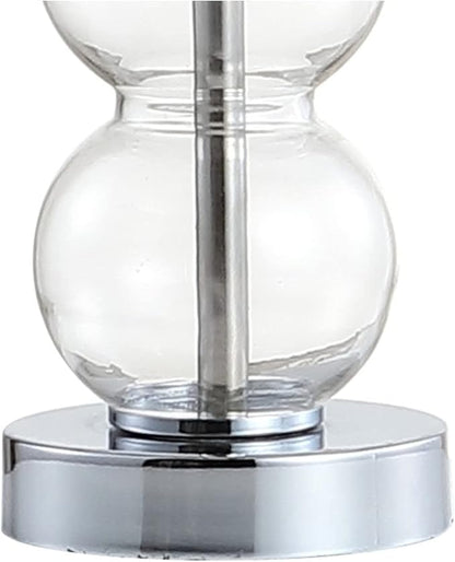 JONATHAN Y 21" Clear/Chrome Glass Table Lamp for Bedroom and Living Room, White Linen Shade, Modern Stacked Sphere Bedside Lamp, LED Bulb Included (JYL1021D)