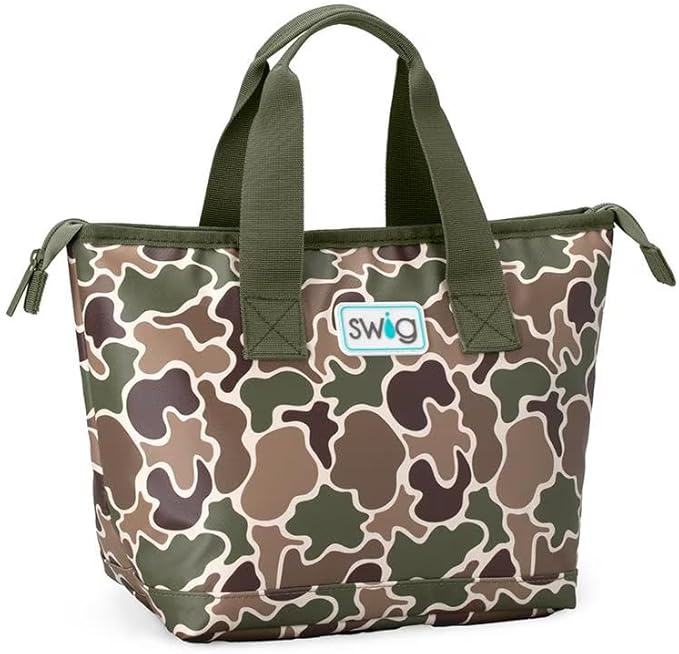 Swig Life Lunchi Lunch Box, Waterproof and Insulated Lunch Box for Women with Wide Bottom, Zipper Closure, Back Pocket and Top Handle (Hunting Camo)