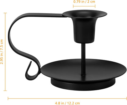 Black Metal Taper Candle Holders Set of 2, Vintage Chamberstick Candle Holder with Handle for Taper Candles, Farmhouse Rustic Candle Holders for Table Decor, Halloween Christmas Decoration