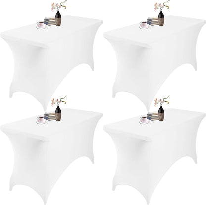 4Pack Spandex Waterproof Table Covers 4ft，Spandex 4ft Waterproof Table Cover for Party,Wedding, Banquet, and Events(White)