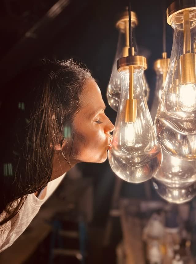 Modern Raindrop Pendant Lights, Pendant Lights for Kitchen Island, Brass Rod Dining Room Light Fixture， Clear Solid Raindrop Chandelier, Chandelier for Living Room Hallway, Including Bulb