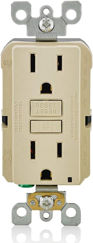 Leviton GFCI Outlet, 15 Amp, Self Test, Non Tamper-Resistant with LED Indicator Light, Protection from Electric Shock and Electrocution, GFNT1-I, Ivory