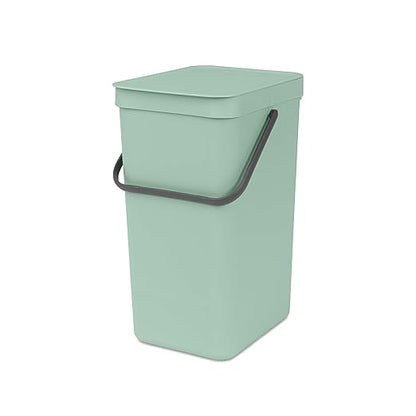 Brabantia Sort & Go Kitchen Recycling Bin | S / 4.2 Gal / 16L | Jade Green | Removable Stay-Open Lid, Carry Handle | Trash Can for Bottles, Cans, Paper, Glass | Wall-Mounting Bracket Included