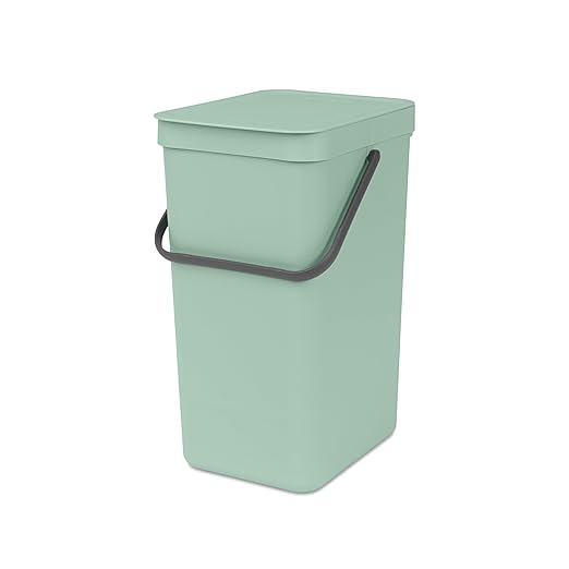 Brabantia Sort & Go Kitchen Recycling Bin | S / 4.2 Gal / 16L | Jade Green | Removable Stay-Open Lid, Carry Handle | Trash Can for Bottles, Cans, Paper, Glass | Wall-Mounting Bracket Included