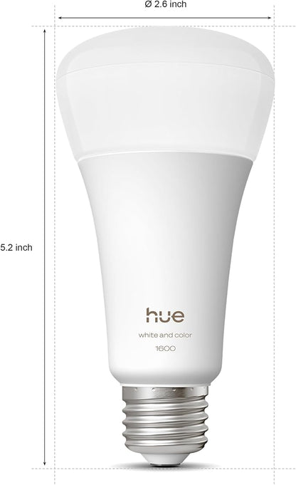 Philips Hue Smart LED A21 Bulb,White and Color Ambiance, E26 Base,13.5W, Full Spectrum Light 1000K-20000K,1600 Lumens, Dimmable, Compatible with Alexa, Google, Apple Home, 2pk
