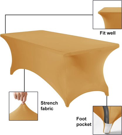 4Pack Spandex Waterproof Table Covers 8ft，Spandex 8ft Waterproof Table Cover for Party,Wedding, Banquet, and Events(Gold)