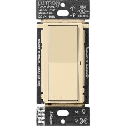Lutron Claro Smart Light Switch for Caseta Lighting, for LED Lights, Fans, 5 Amp, Single-Pole/3-Way, Neutral Required, DVRF-5NS-IV, Ivory