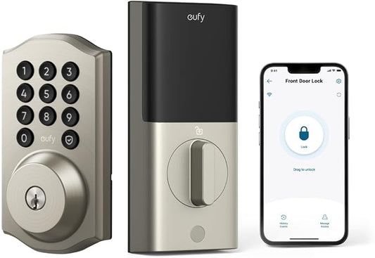 eufy Security Smart Lock C30, Keyless Entry Door Lock, Built-in WiFi Keypad Deadbolt for Front Door, No Bridge Required, Easy Installation, App Remote Control, Reliable Power, Traditional, Nickel