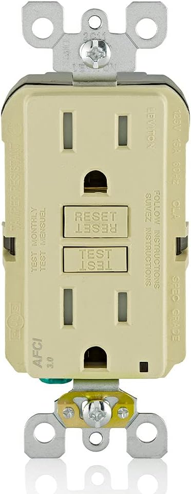 Leviton AFCI Outlet, 15 Amp, Self Test, Tamper-Resistant with LED Indicator Light, Protection from Electrical Fires, AFTR1-I, Ivory