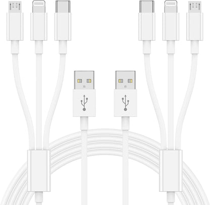 Multi Charger Cable 6Ft 2Pack, 3 in 1 Charging Cord, Universal Phone Charger, Multiple Charger Wire USB-A to Lightning/USB-Type C/Micro USB Connectors for Cellphone, Tablets and More (Charging Only)