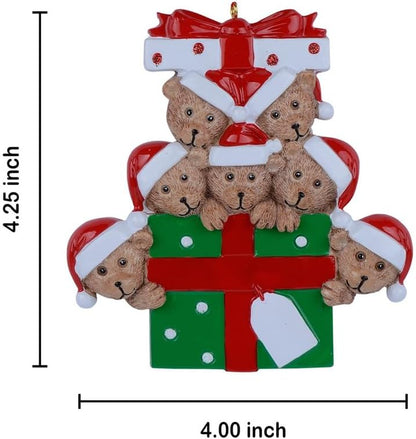 Personalized Family Ornament 2024, Bear Family of 7 Christmas Tree Ornament, Customized Teddy Bear Ornaments for Christmas Tree Decor, Unique Bear Gifts for Mom, Dad, Grandkids, Grandma, Grandpa