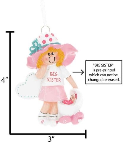 3D Toddler Ornaments for Christmas Tree 2025 - Brunette Big Sister Stroller Ornament for Kids Ornament for Girl Personalized Christmas Ornaments for Kids Gifts for Girls Toddler Girl Decorations