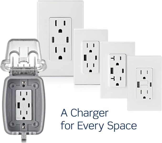 Leviton 15A SmartlockPro GFCI Combination Type A USB In-Wall Charger Outlet, USB Charger for Smartphones and Tablets, GUSB1-W, White