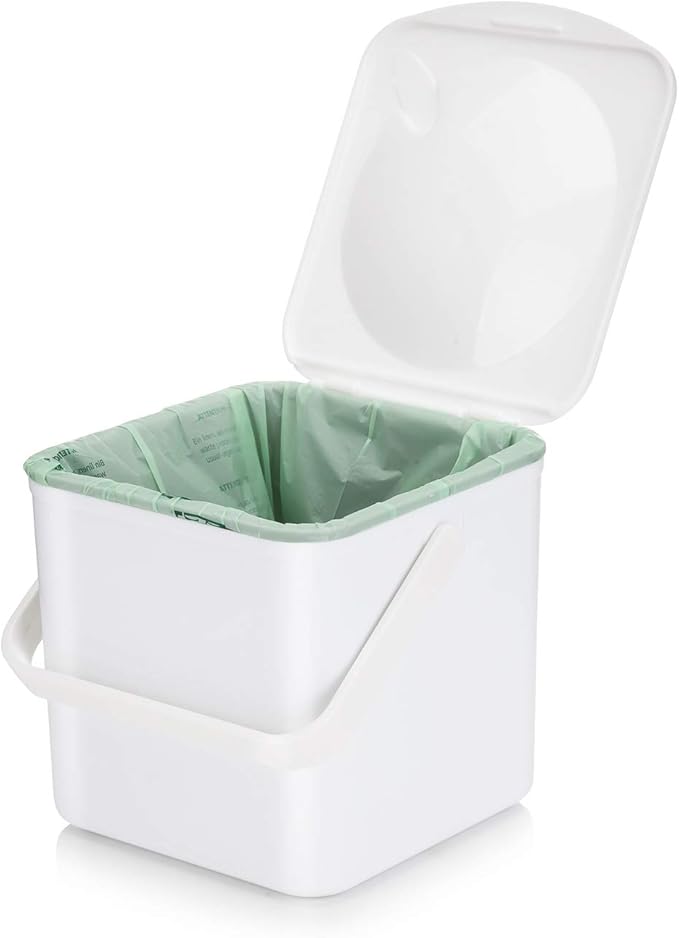 Minky Homecare Kitchen Compost Bin – Countertop Food Waste Caddy with Easy Wipe Clean Interior – Made in The UK - 3.5L (0.9 gal.) (White)