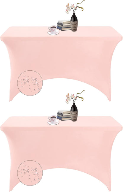2Pack Spandex Waterproof Table Covers 4ft，Spandex 4ft Waterproof Table Cover for Party,Wedding, Banquet, and Events(Blush Pink)