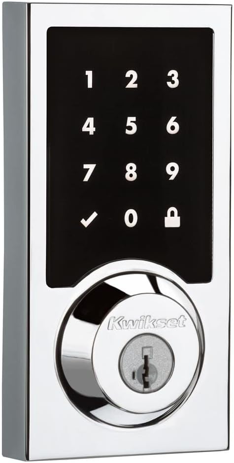 Kwikset 916 Keyless Entry Touchscreen SmartCode Electronic Deadbolt Smart Lock Featuring SmartKey Security and ZigBee 3.0 Technology in Contemporary Polished Chrome, Zigbee Hub Sold Separately