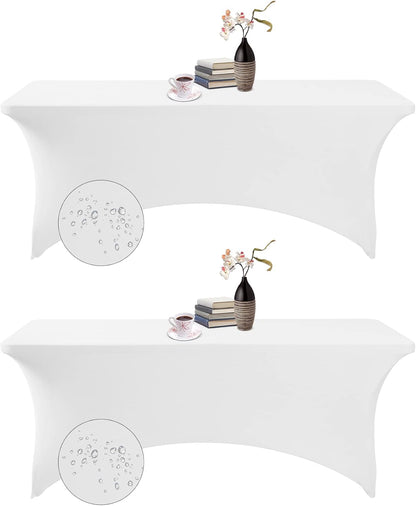 2Pack Spandex Waterproof Table Covers 6ft，Spandex 6ft Waterproof Table Cover for Party,Wedding, Banquet, and Events(White)