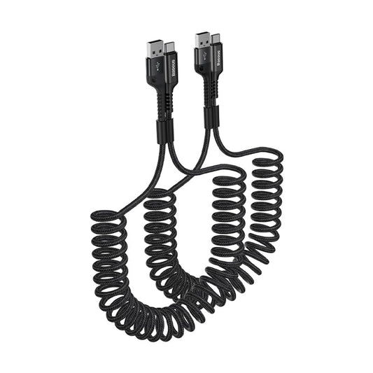 Baseus USB Type C Cable for Car, 2-Pack 3.3ft 100W Retractable Coiled USB A to USB C Fast Charger Cord, Nylon Braided Carplay Cable Compatible with iPhone15/Pro/Plus/Pro Max, Galaxy S24 S23, Note 20